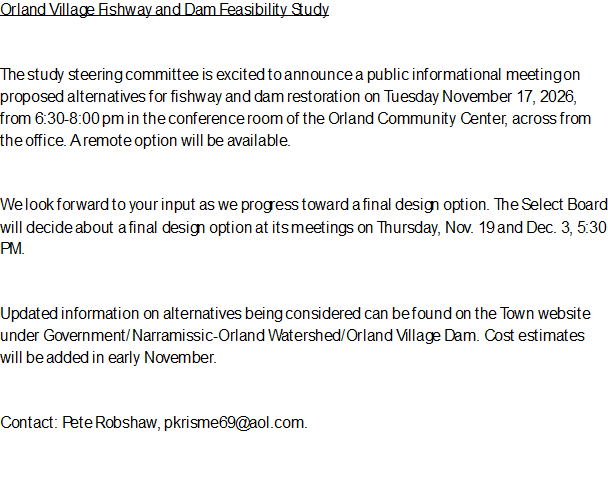 Orland Village Fishway and Dam Feasibility Study